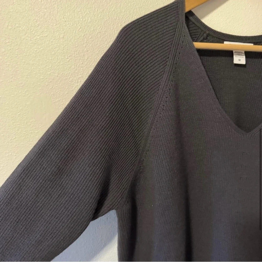 Athleta Handover Refined Wool Blend V Neck Ribbed Sweater Purple/Gray - Picture 3 of 8